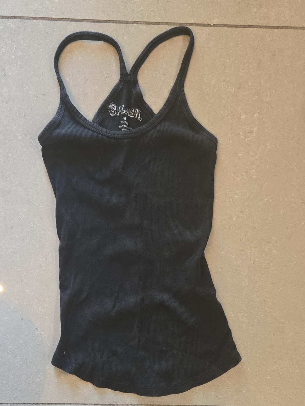 Splash Black Ribbed Racerback Camisole